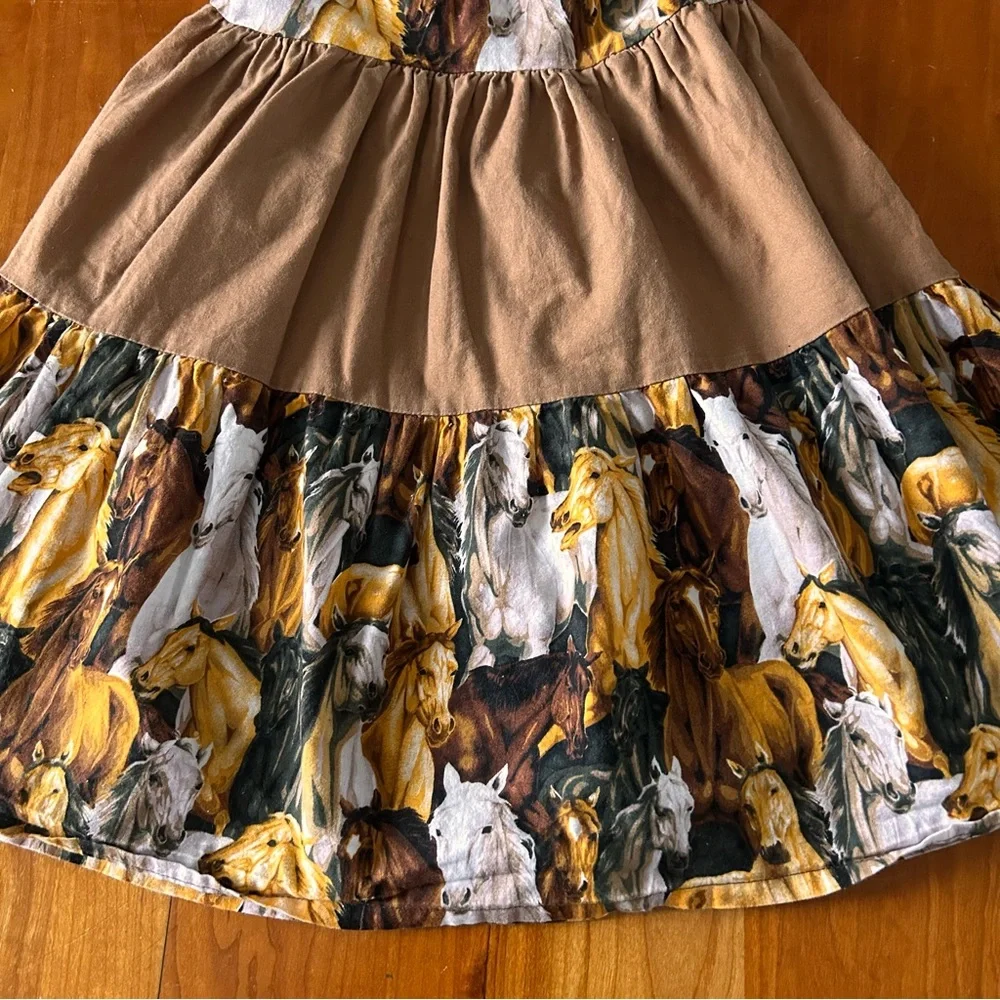 Girls horse themed dress peasant style tie back Size 4